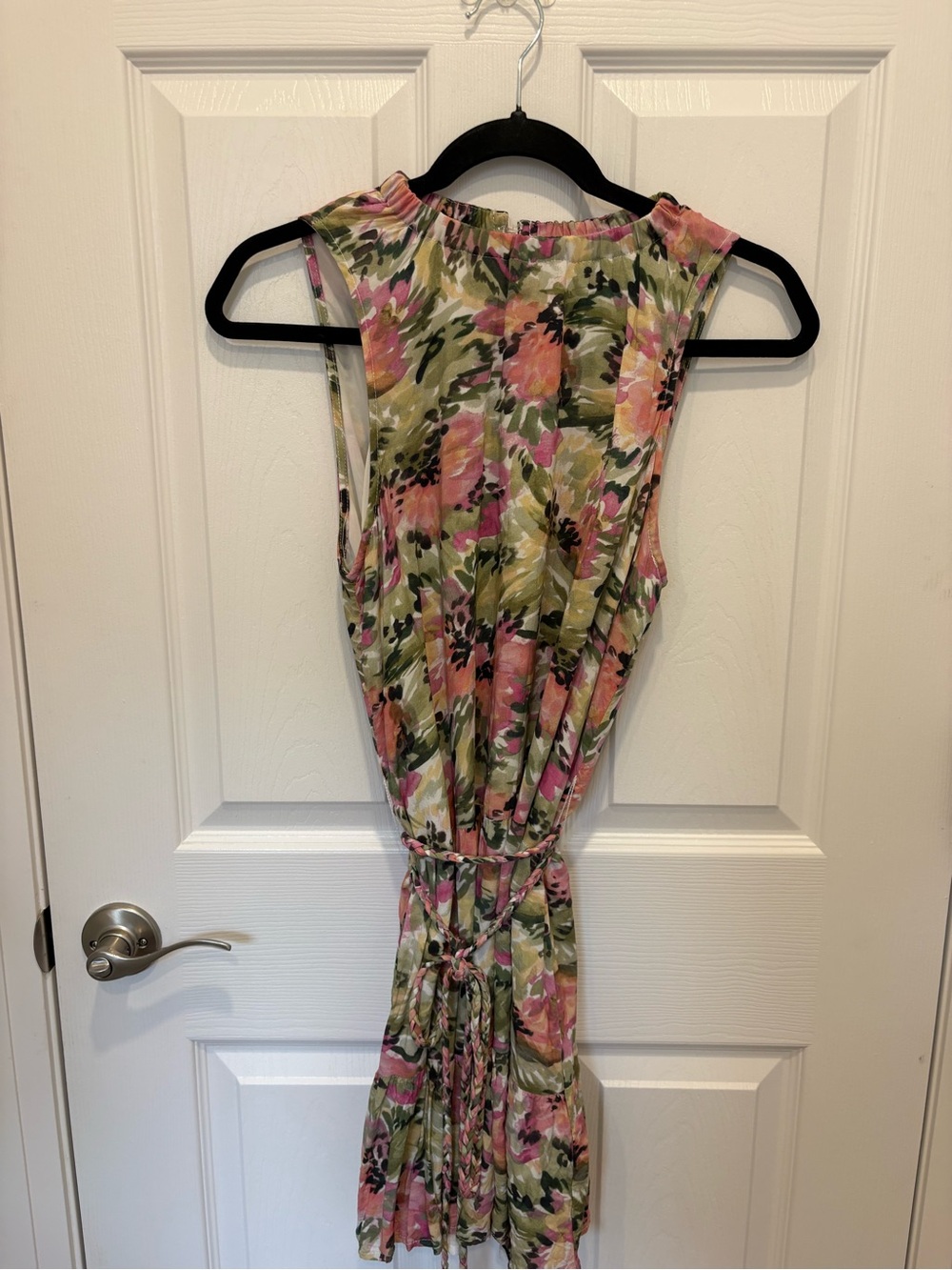 Dex Pink & Green Floral Sleeveless Mini Dress with Tie Waist #1015